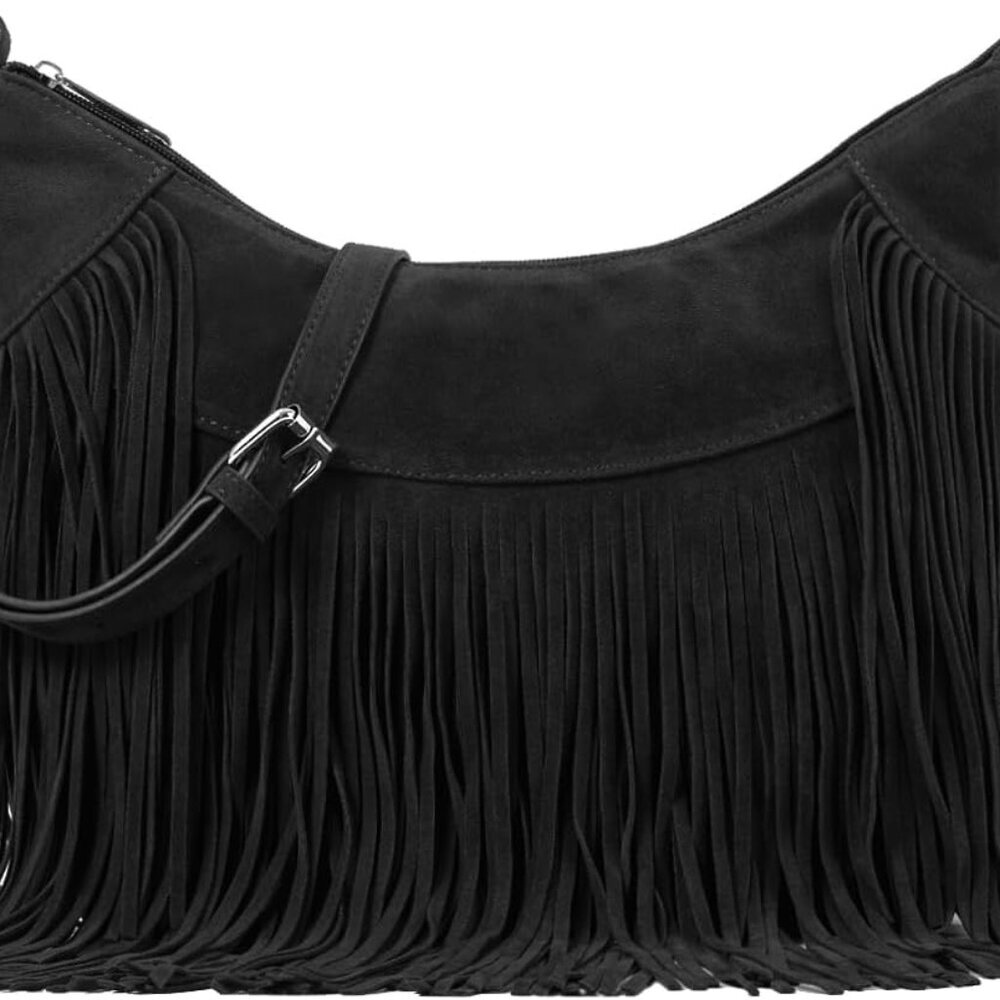 Women Fringe Bag Vegan Suede Hobo Shoulder Purse Crossbody With Tassels